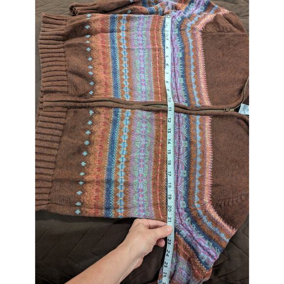 Vintage metal zip front brown earth tone cardigan by Heirloom Collectables, L - Picture 6 of 9